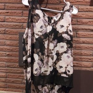 Sheer floral hi/low tank